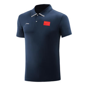 李宁Lining ATSQ389-1 运动T恤国旗版 翻领运动衫 墨水蓝 感受国手的力量！