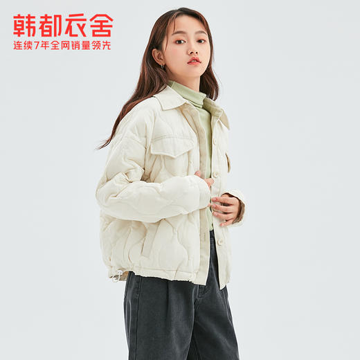 【直播】韩都衣舍2020冬季新款韩版衬衫式格纹宽松短款羽绒服OM81792 商品图0