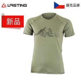 新品捷克Lasting16微米超细美利奴羊毛 女款登山家绿色花纹羊毛短袖 EUROHUTON