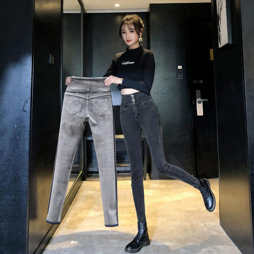【单款/加绒】高腰牛仔裤女显瘦秋冬新款弹力紧身小脚铅笔裤加厚 商品图7