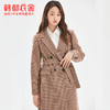 韩都衣舍2020冬装新款韩版女装通勤格纹大衣宽松毛呢外套PT9689禧 商品缩略图3