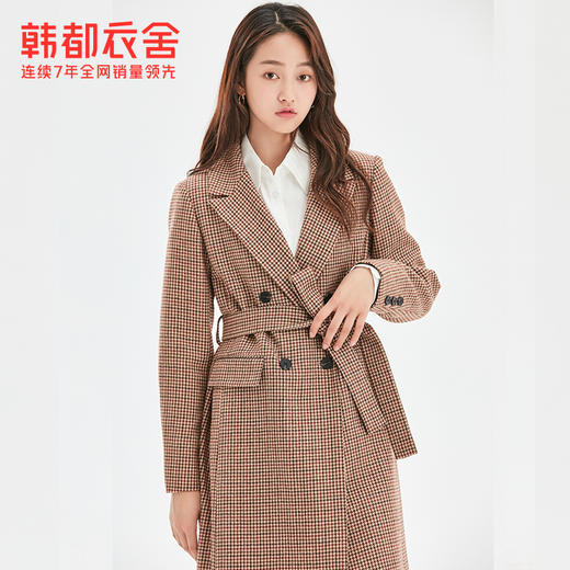 韩都衣舍2020冬装新款韩版女装通勤格纹大衣宽松毛呢外套PT9689禧 商品图3