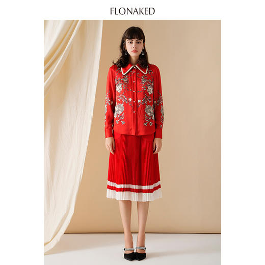 大红石榴真丝缎定位花衬衣 商品图2