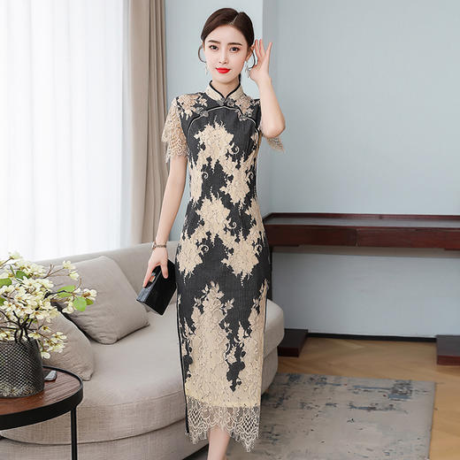 XYX-9502蕾丝旗袍气质长款日常中国风复古连衣裙 商品图1