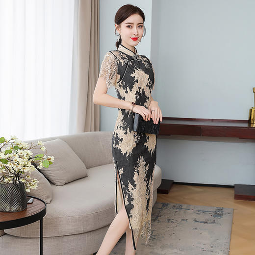XYX-9502蕾丝旗袍气质长款日常中国风复古连衣裙 商品图4