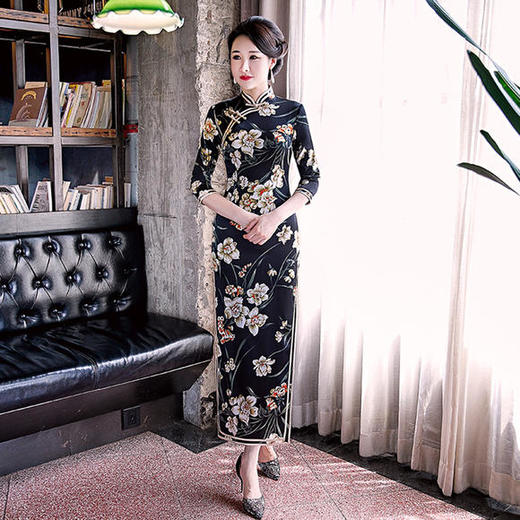 新款真丝旗袍裙桑蚕丝长款修身老上海改良显瘦款 商品图1