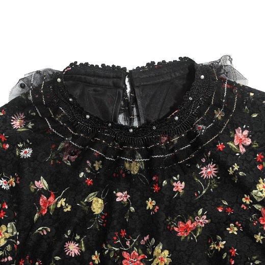 DLQ- A2678新款时尚蕾丝绣花长袖上衣丝绒长裤背带裤两件套WW 商品图2