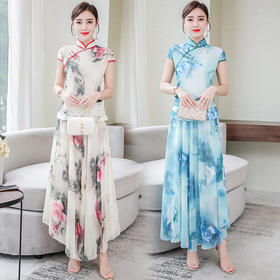 XYX-9307中国风复古女装旗袍印花两件套