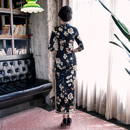 新款真丝旗袍裙桑蚕丝长款修身老上海改良显瘦款 商品图4