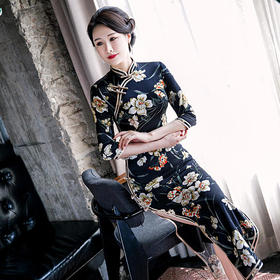 新款真丝旗袍裙桑蚕丝长款修身老上海改良显瘦款