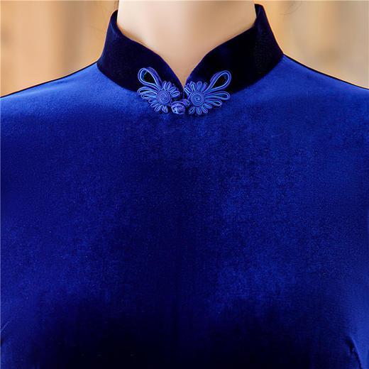 上海旗袍厂GX复古中式长款金丝绒七分袖旗袍2020秋冬新款日常纯蓝色旗袍 商品图1