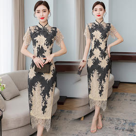 XYX-9502蕾丝旗袍气质长款日常中国风复古连衣裙