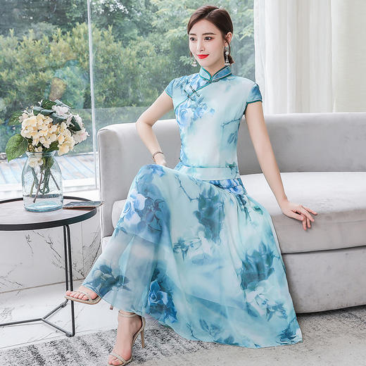 XYX-9307中国风复古女装旗袍印花两件套 商品图3