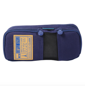 【开学季】晨光(M&G)文具蓝色大号网格笔袋 多功能文具盒铅笔盒 学生文具收纳袋