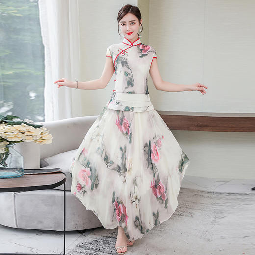 XYX-9307中国风复古女装旗袍印花两件套 商品图2