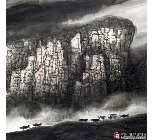 叶丁疑《暮归图》96*240cm 山水横幅作品 办公室/客厅/书房挂画 商品图4