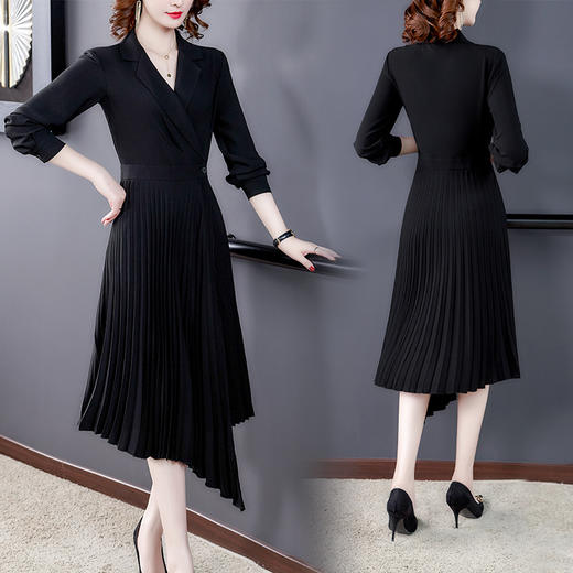 DLM-6183新款修身百褶气质胖妹妹大码纯色V领连衣裙WW 商品图2