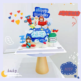 1027CAKE  |  蓝色系  小小飞行员 飞机主题 周岁 满月主题蛋糕