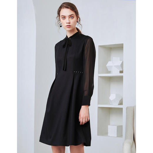 EITIE爱特爱秋季新款时尚通勤洋气系带收腰显瘦百搭连衣裙女D20075136 商品图2