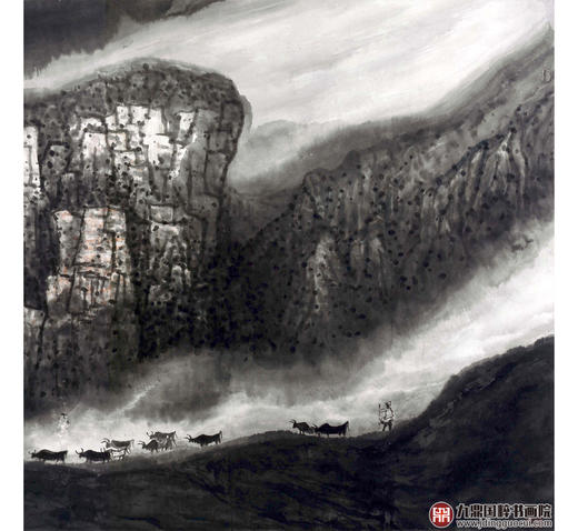 叶丁疑《暮归图》96*240cm 山水横幅作品 办公室/客厅/书房挂画 商品图5