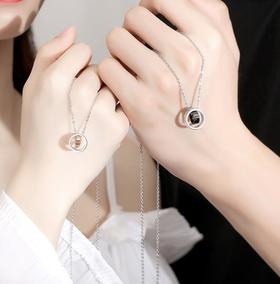 新款s925纯银美女与野兽情侣项链双圆圈吊坠套链锁骨链情人节礼物