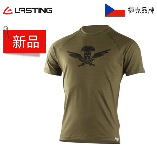 捷克Lasting16微米超细美利奴羊毛 棕黄色男款武士印花羊毛短袖  商品图0