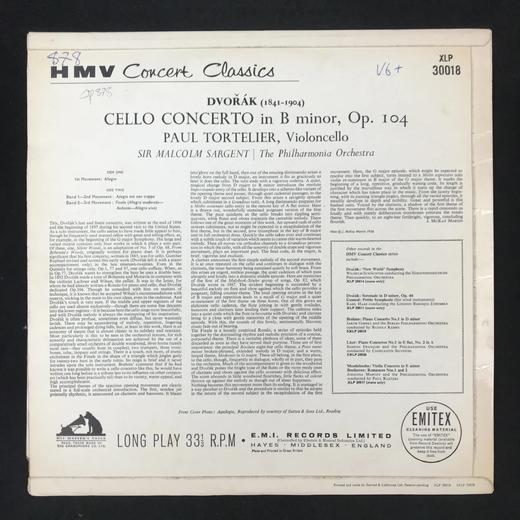 LP黑胶唱片 德沃夏克《B小调大提琴协奏曲OP.104》 英国爱乐乐团 马尔科姆·萨金特爵士指挥 商品图1
