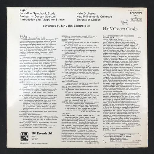 LP黑胶唱片 埃尔加《福斯塔夫》《序曲弗鲁瓦萨尔》《引子与快板》 哈雷交响乐团/新爱乐乐团/伦敦交响乐团 约翰·巴比罗利 商品图1