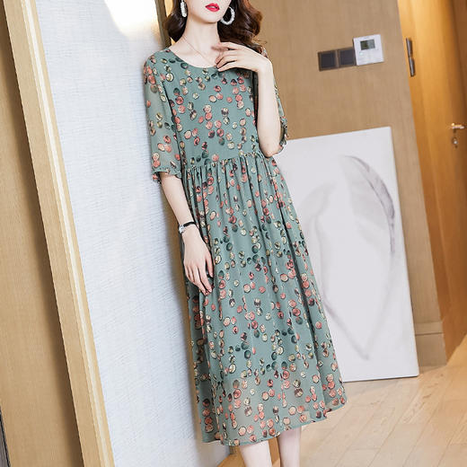 FH-欧洲站冰丝新款花色女神范长裙高贵显瘦减龄裙子 商品图1