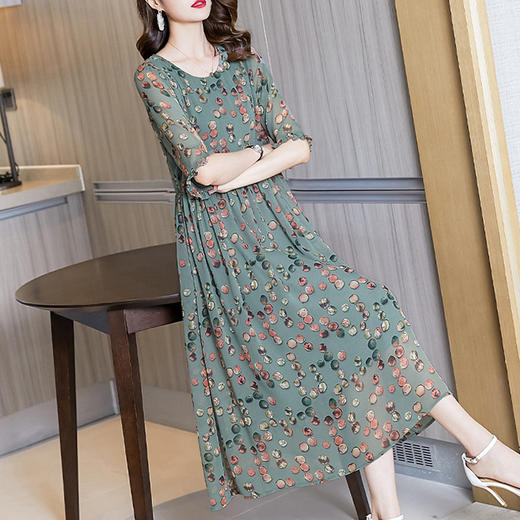 FH-欧洲站冰丝新款花色女神范长裙高贵显瘦减龄裙子 商品图0