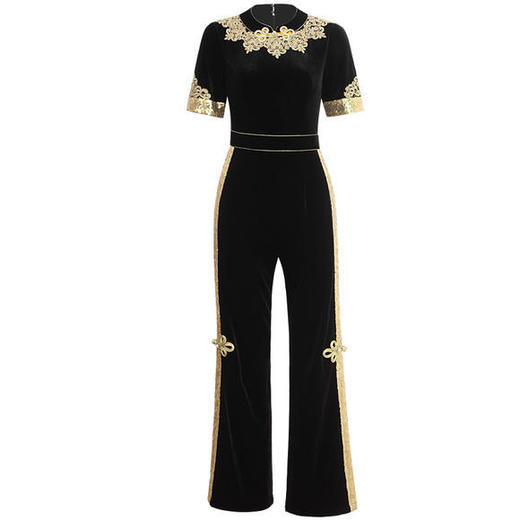 DLQ-A2602新款时尚优雅气质收腰显瘦丝绒连体裤 商品图4