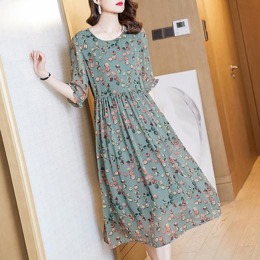 FH-欧洲站冰丝新款花色女神范长裙高贵显瘦减龄裙子 商品图2