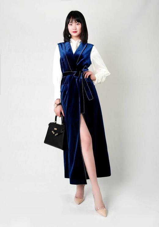 青果领钉珠超长气质马甲（附腰带） 商品图3