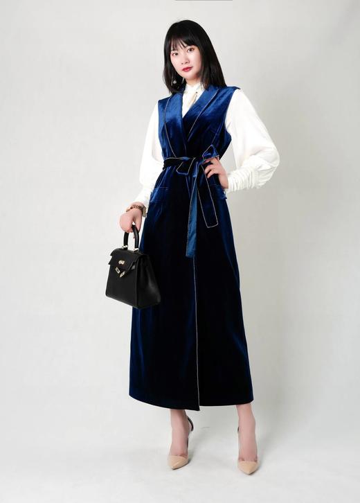 青果领钉珠超长气质马甲（附腰带） 商品图2