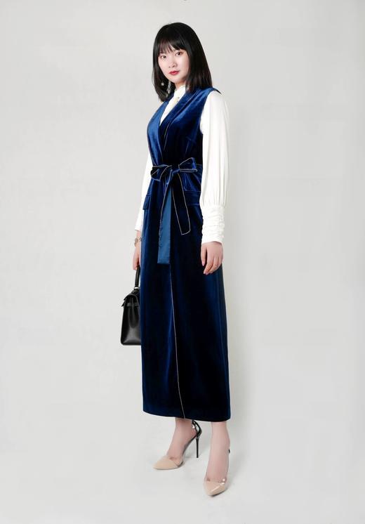 青果领钉珠超长气质马甲（附腰带） 商品图1