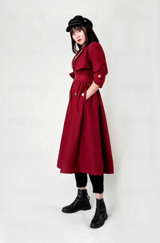 后背工字折收腰风衣（附腰带） 商品图1