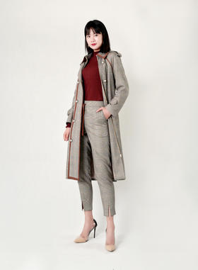 包边装饰气质型风衣（附腰带）
