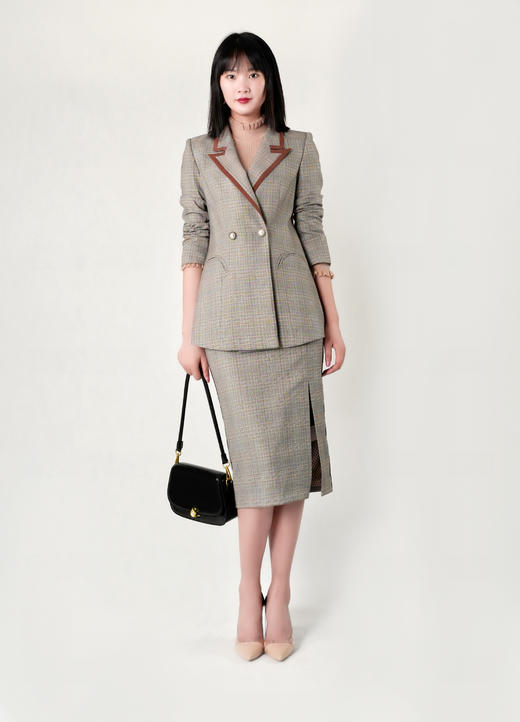 撞色西服领弧形袋口西服套装 商品图3