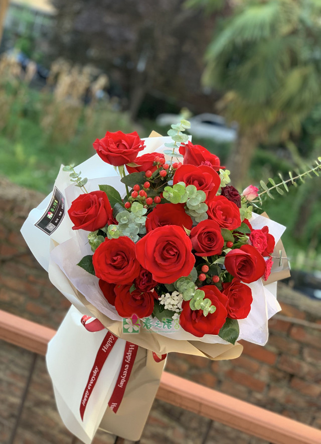 19朵红(粉)玫瑰鲜花花束