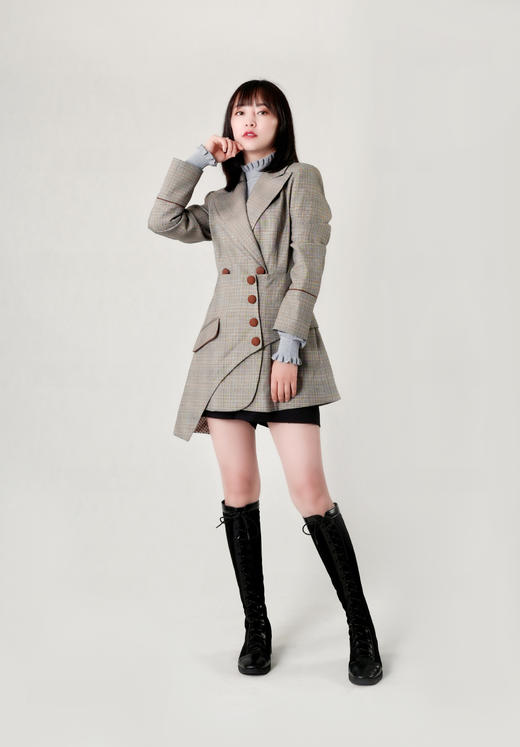 双排扣气质微收腰西服裙（附腰封） 商品图0