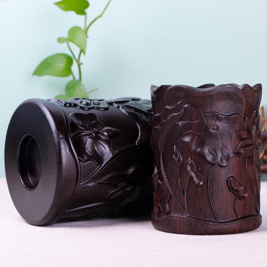 黑檀木笔筒雕刻原木复古毛笔筒办公桌中式文房四宝书房礼品 商品图3