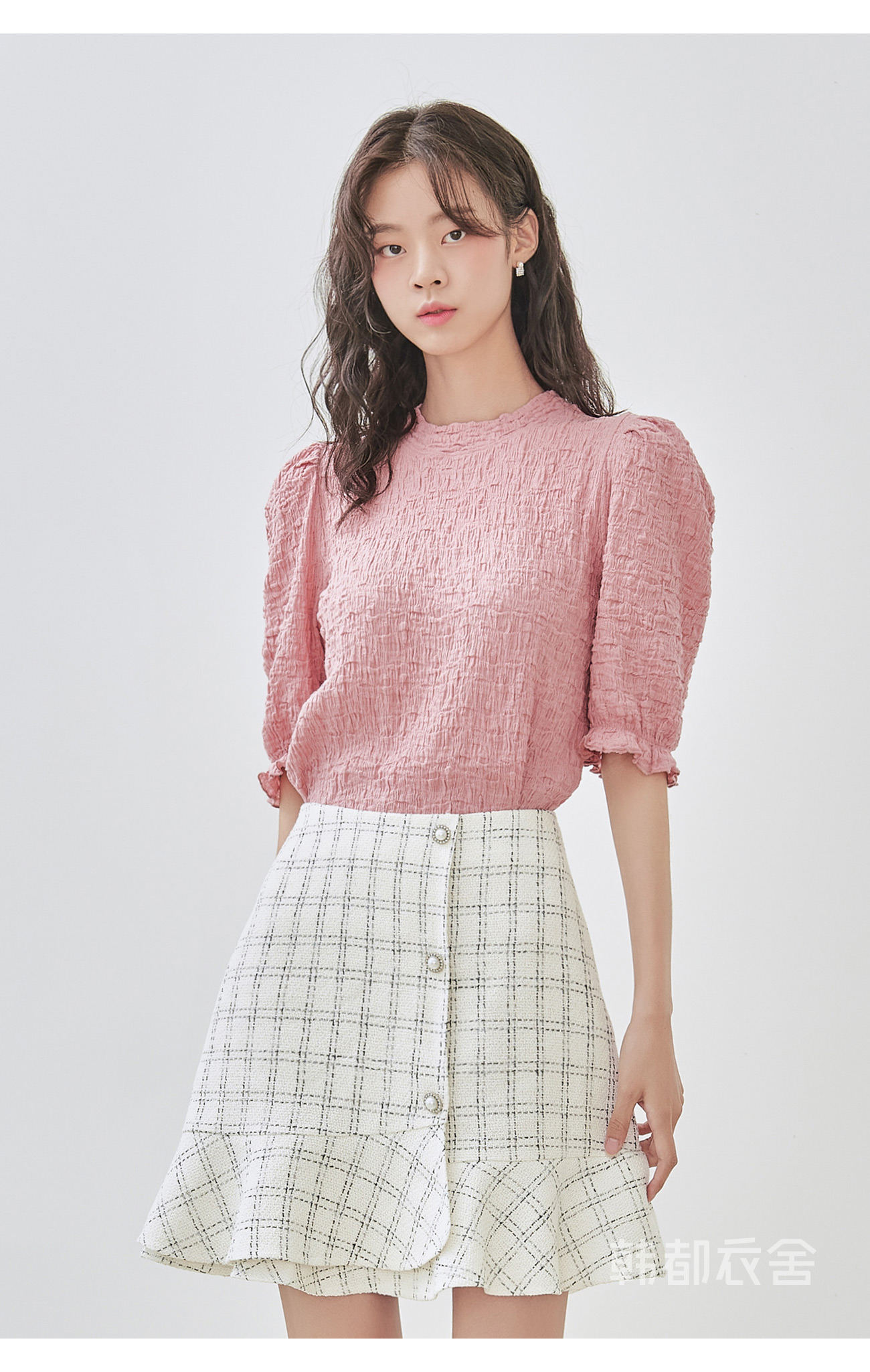 韩都衣舍2020秋季新款女装宽松显瘦纯色褶皱短袖t恤女mx10164堃