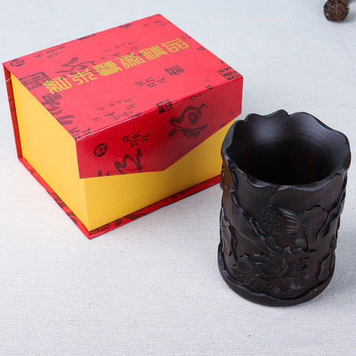 黑檀木笔筒雕刻原木复古毛笔筒办公桌中式文房四宝书房礼品 商品图2
