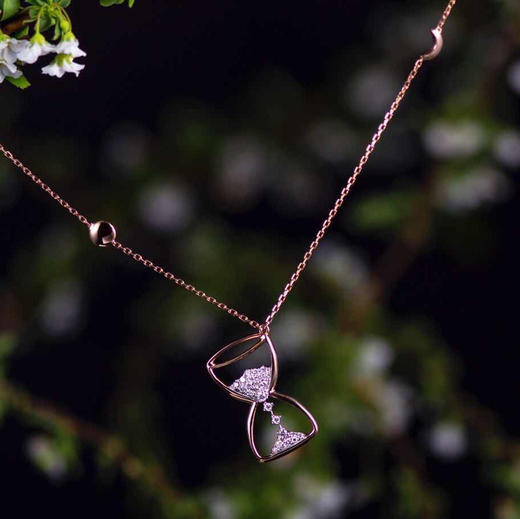 「沙漏」钻石镶嵌玫瑰金项链 商品图1