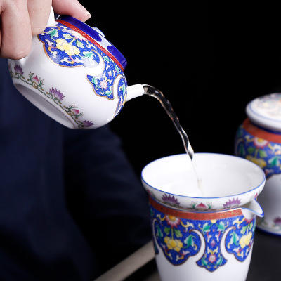 珐琅彩功夫茶具套装家用茶壶茶杯6只装中式复古景德镇陶瓷办公室 商品图1