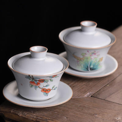 汝窑三才盖碗汝窑茶杯手抓壶单个泡茶碗汝瓷功夫茶具开片陶瓷 商品图0