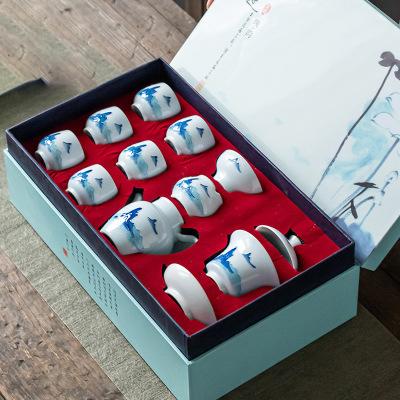 景德镇山水手绘茶具套装家用陶瓷泡茶盖碗中式功夫茶杯办公室高档 商品图1