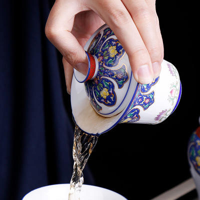 珐琅彩功夫茶具套装家用茶壶茶杯6只装中式复古景德镇陶瓷办公室 商品图2