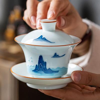 景德镇山水手绘茶具套装家用陶瓷泡茶盖碗中式功夫茶杯办公室高档 商品图2