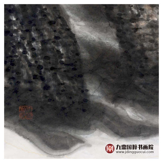 叶丁疑《崖上人家》68*68cm 山水斗方作品 办公室/客厅挂画 商品图5